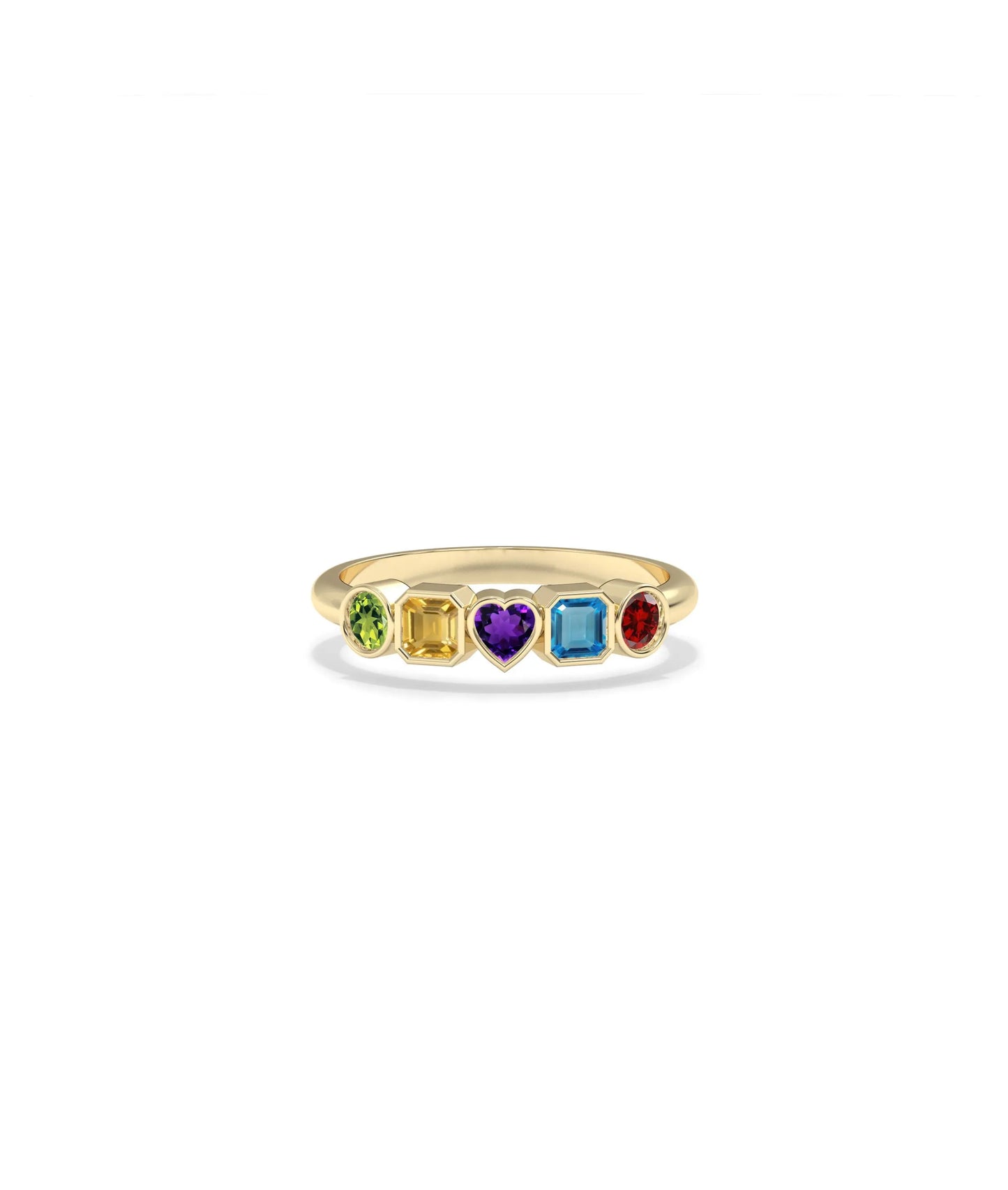 Multi Shape Gemstone Band Ring with rainbow gemstones in varied cuts