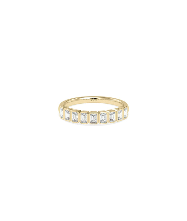 Emerald Cut Half Band Ring in yellow gold with emerald-cut diamonds on top half