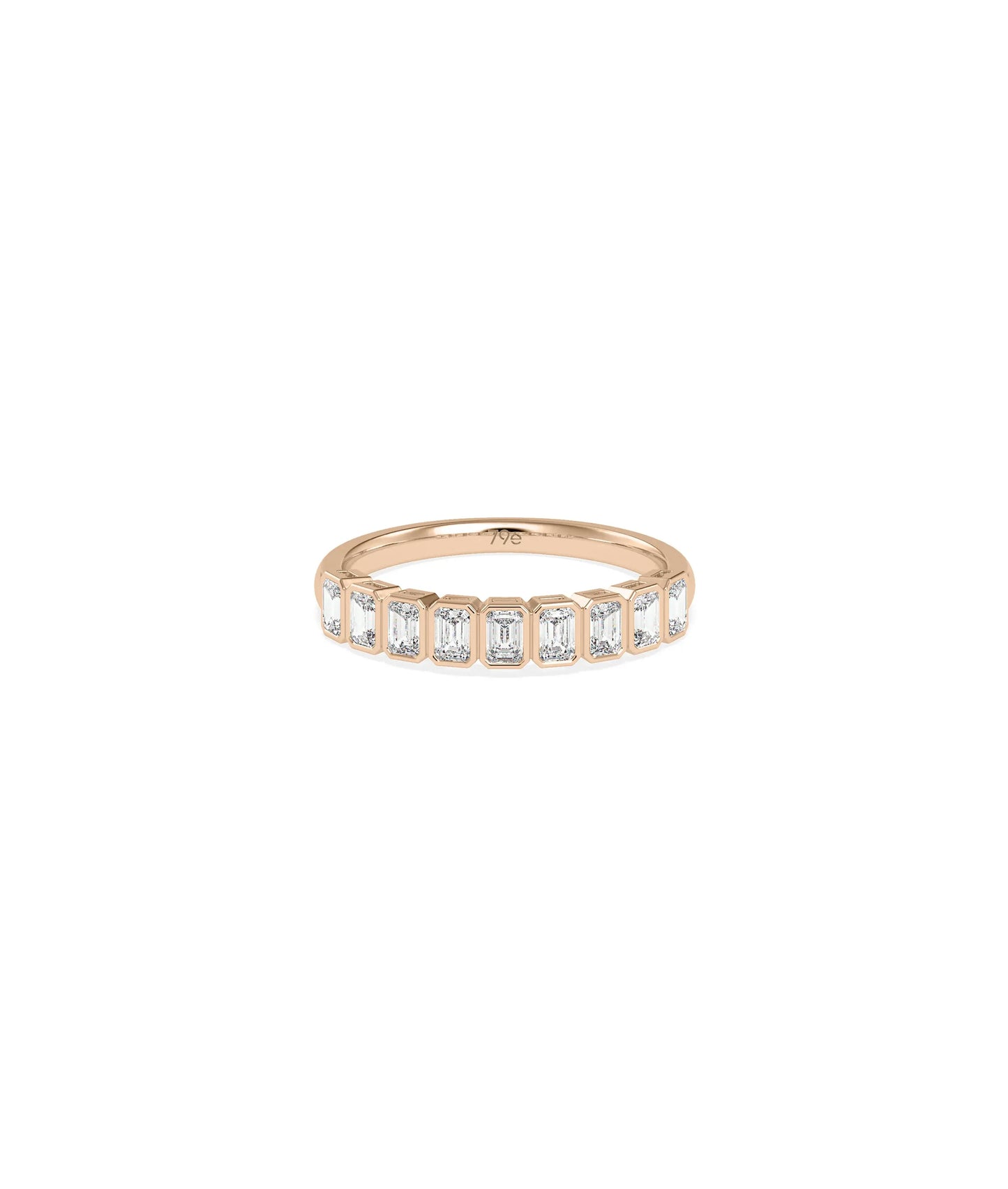 Rose gold Emerald Cut Half Band Ring with Art Deco inspired emerald-cut arrangement