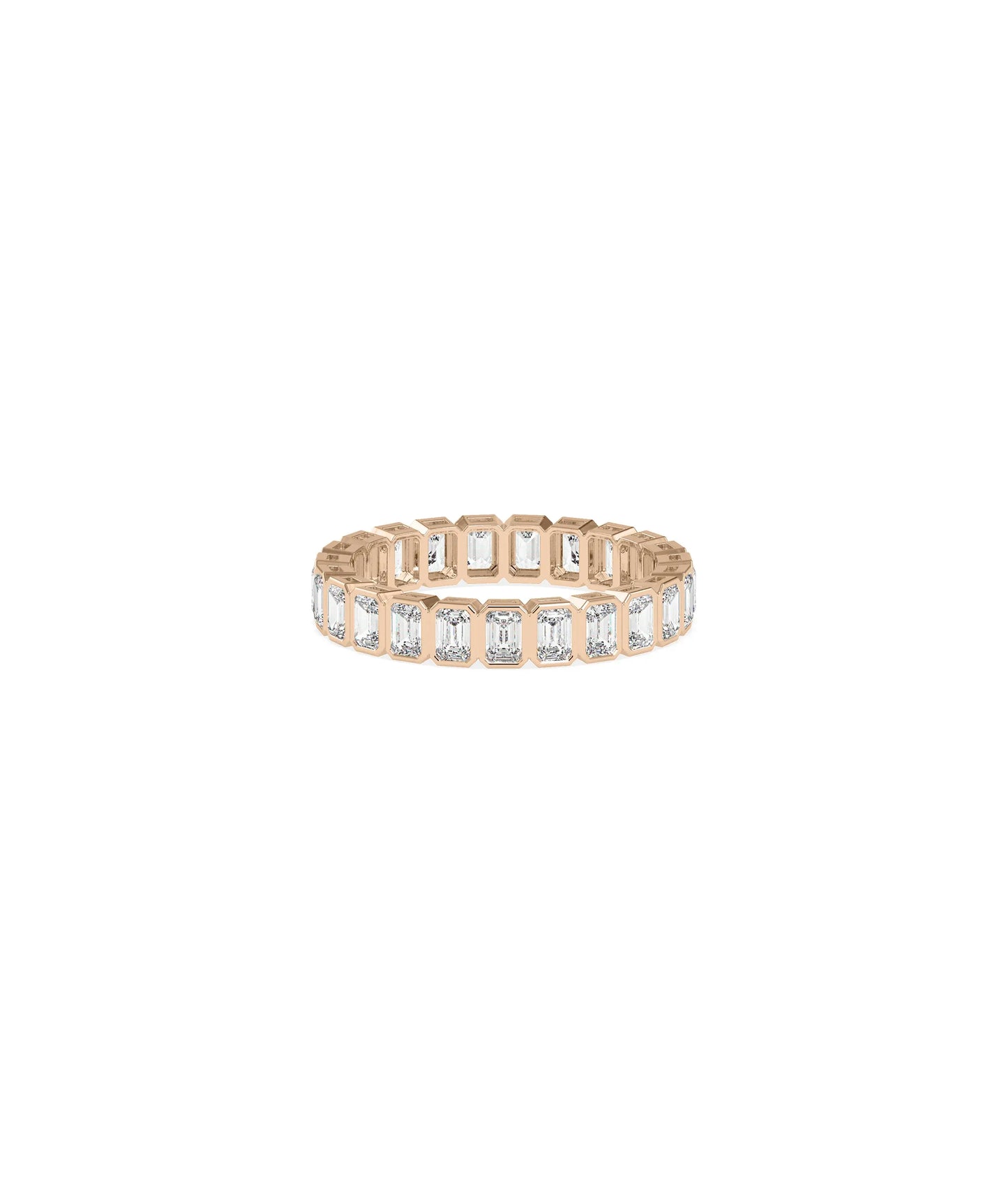 Rose gold Emerald Cut Diamond Eternity Band Ring with Art Deco inspired emerald cuts