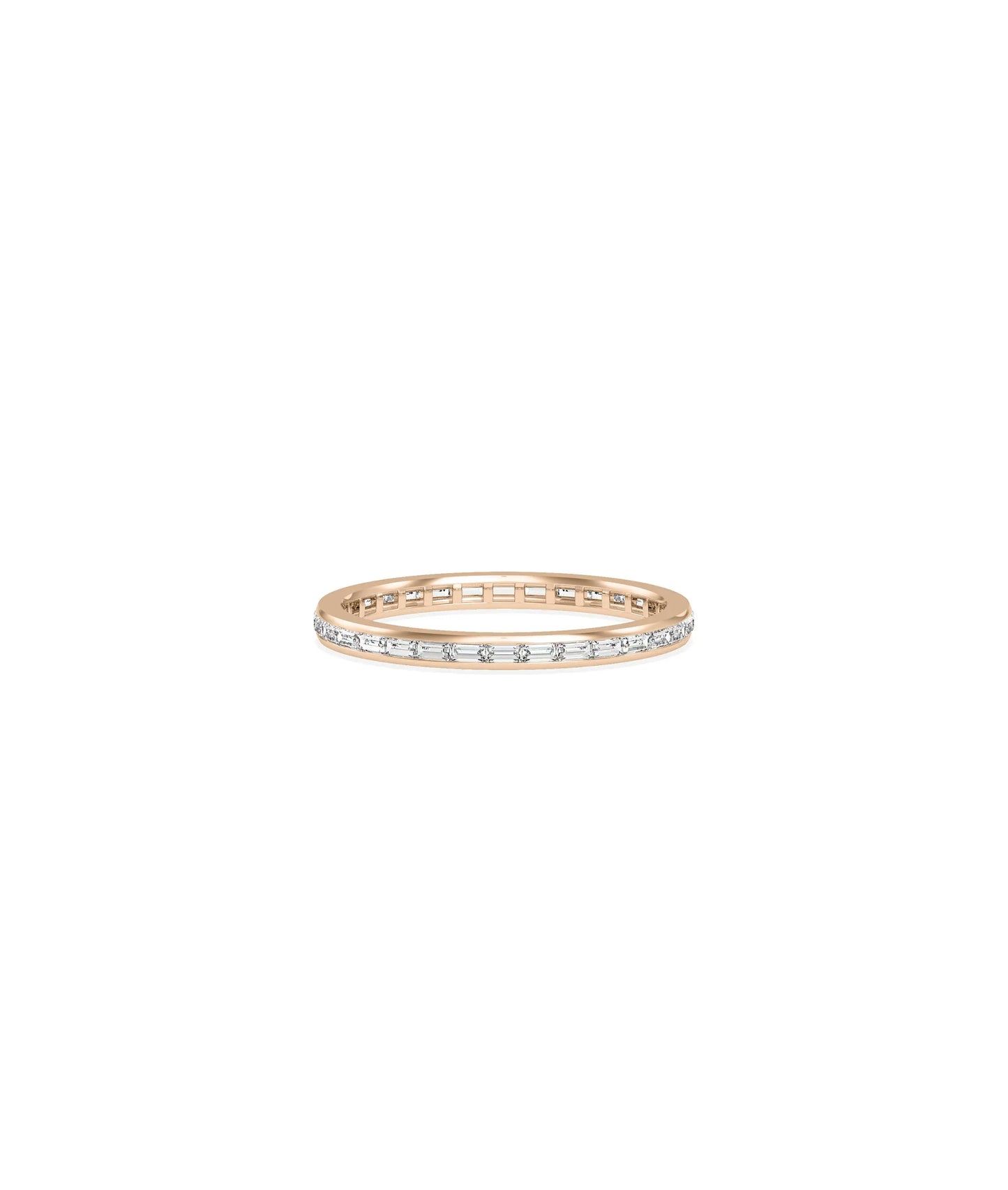 Rose gold Baguette Diamond Channel Set Eternity Band Ring with linear baguette pattern