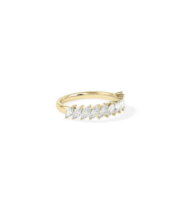Side view Diamond Marquise Band Ring showing 5mm length and boat-shaped diamonds alternate view