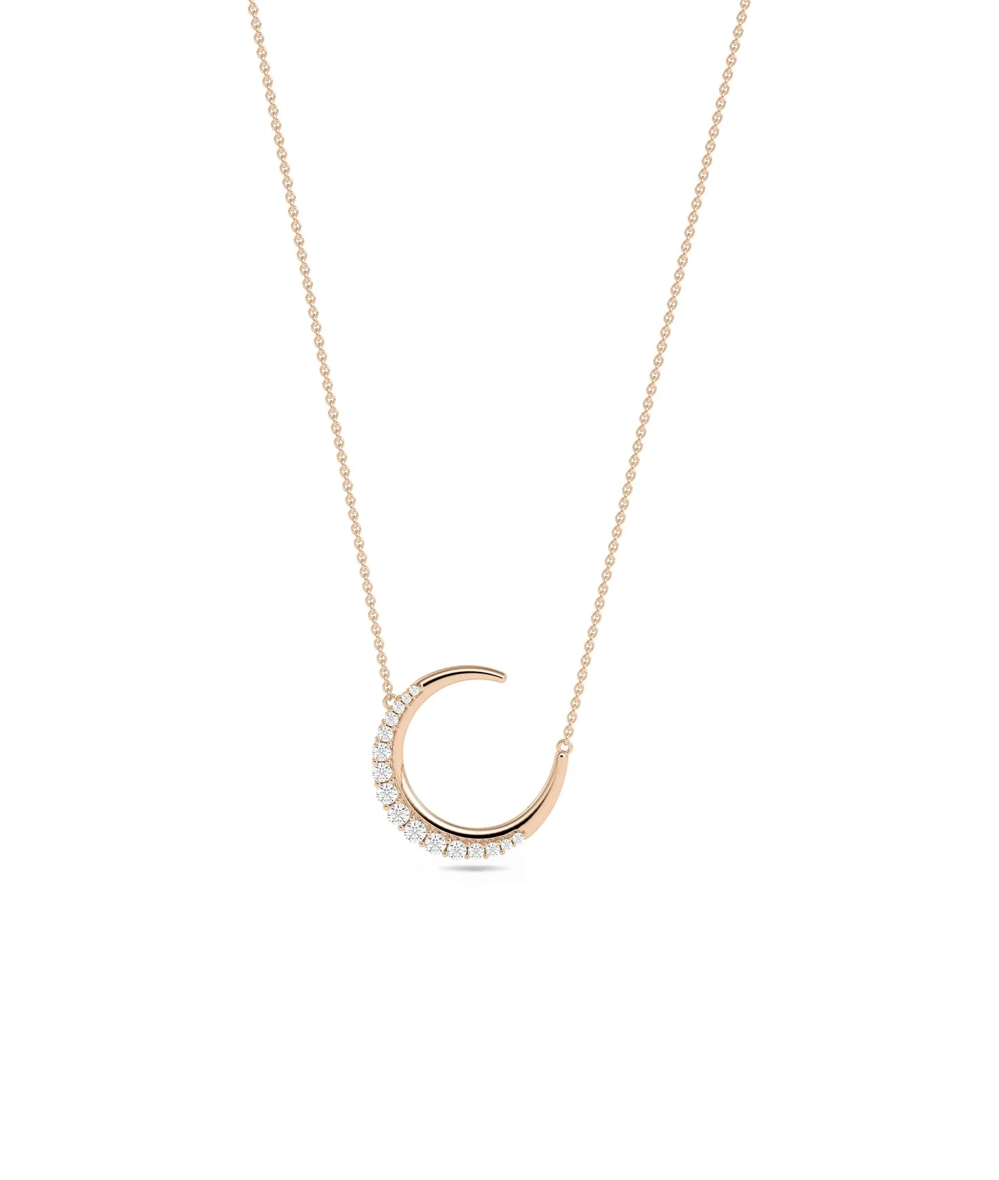 Rose gold Crescent Moon Diamond featuring substantial sparkle