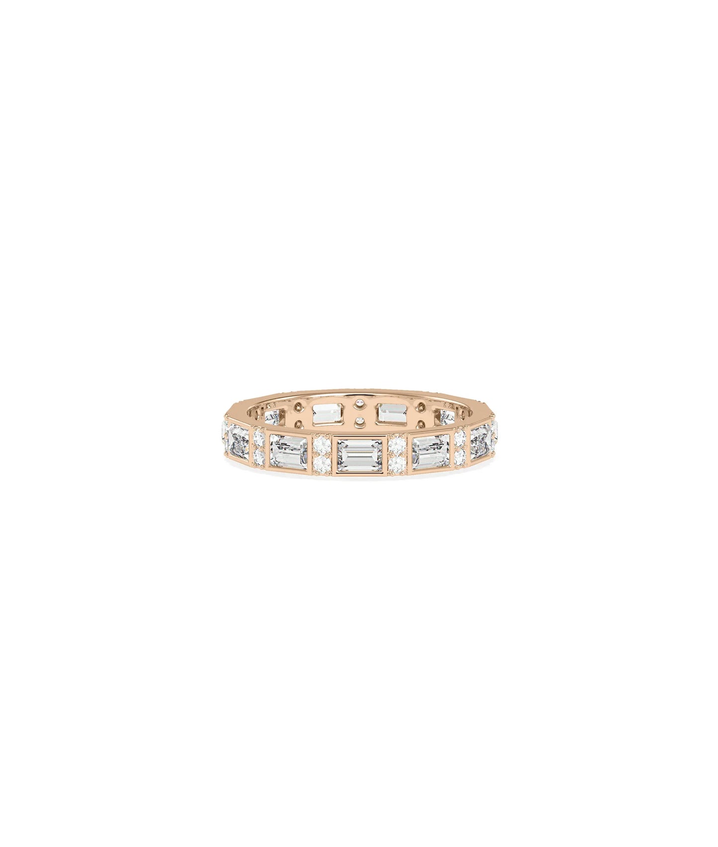 Rose gold Diamond Baguette and Round Station Eternity Band Ring with station pattern