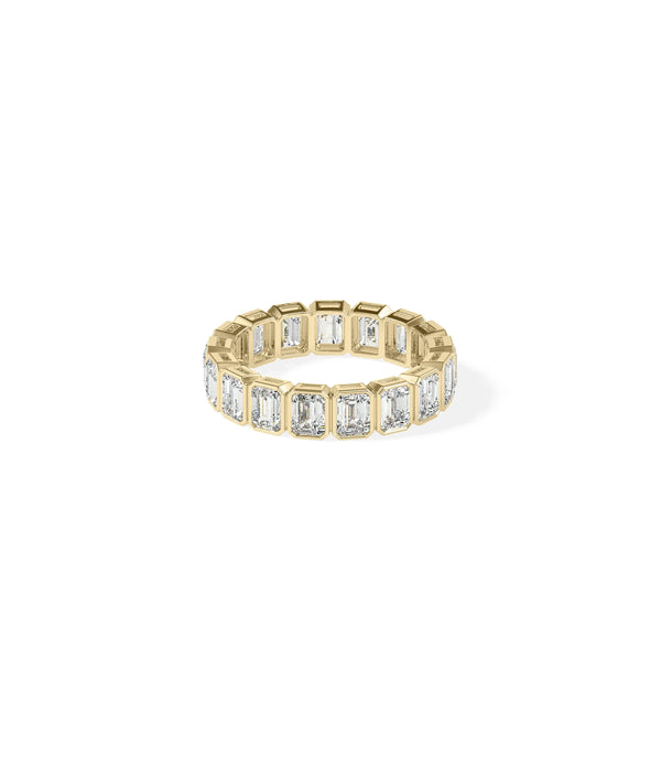 Side view Emerald Cut Eternity Band Ring showing substantial 4.9mm band width alternate view