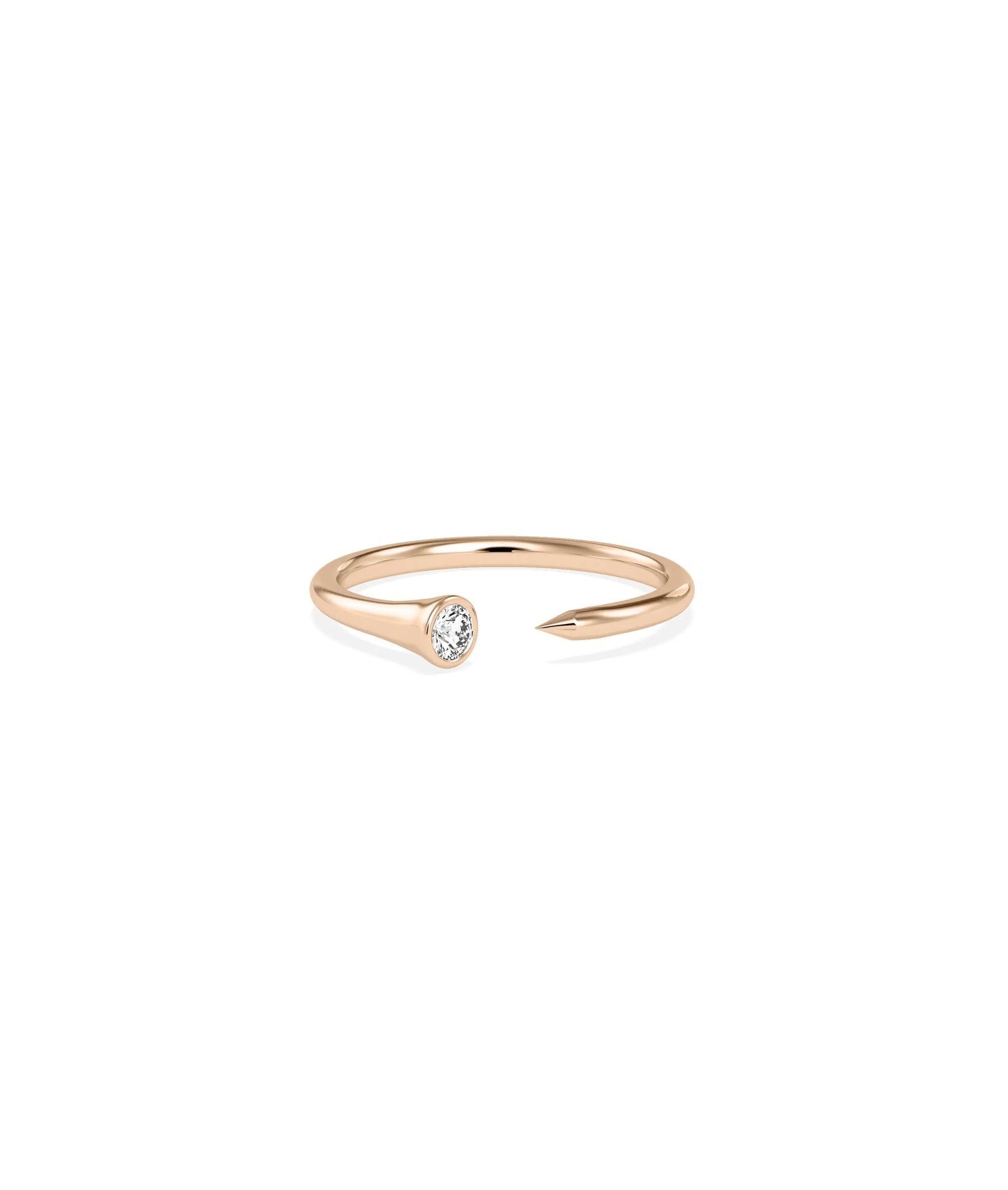 Rose gold solitaire nail ring featuring bold industrial-chic band design