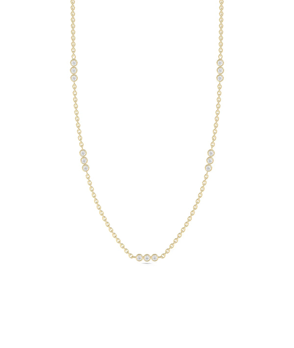 3 Stone Diamond Bezel Station Necklace - 79e | Everyday 14K Gold Jewelry