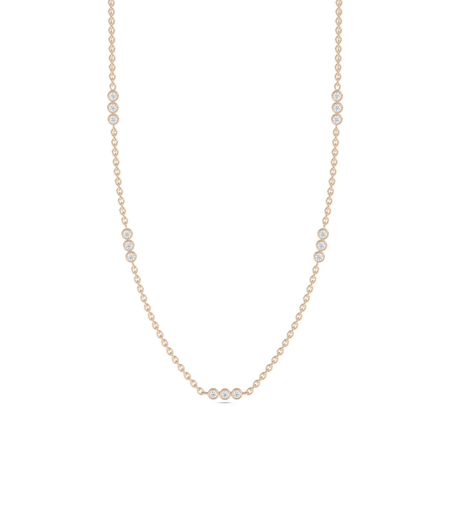 3 Stone Diamond Bezel Station Necklace - 79e | Everyday 14K Gold Jewelry