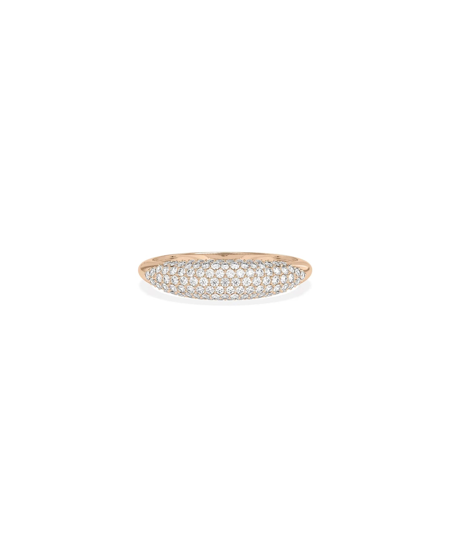 Rose gold pave dome ring featuring dazzling array of closely set diamonds