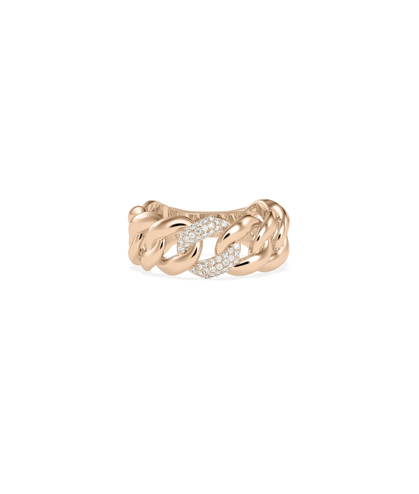 Rose gold Diamond Curb Link Ring with edgy curb links and diamond sparkle