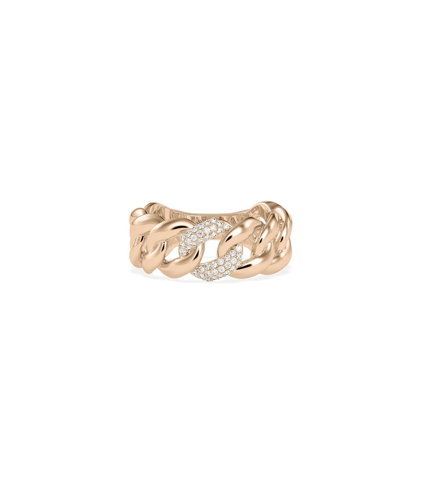 Rose gold Diamond Curb Link Ring with edgy curb links and diamond sparkle