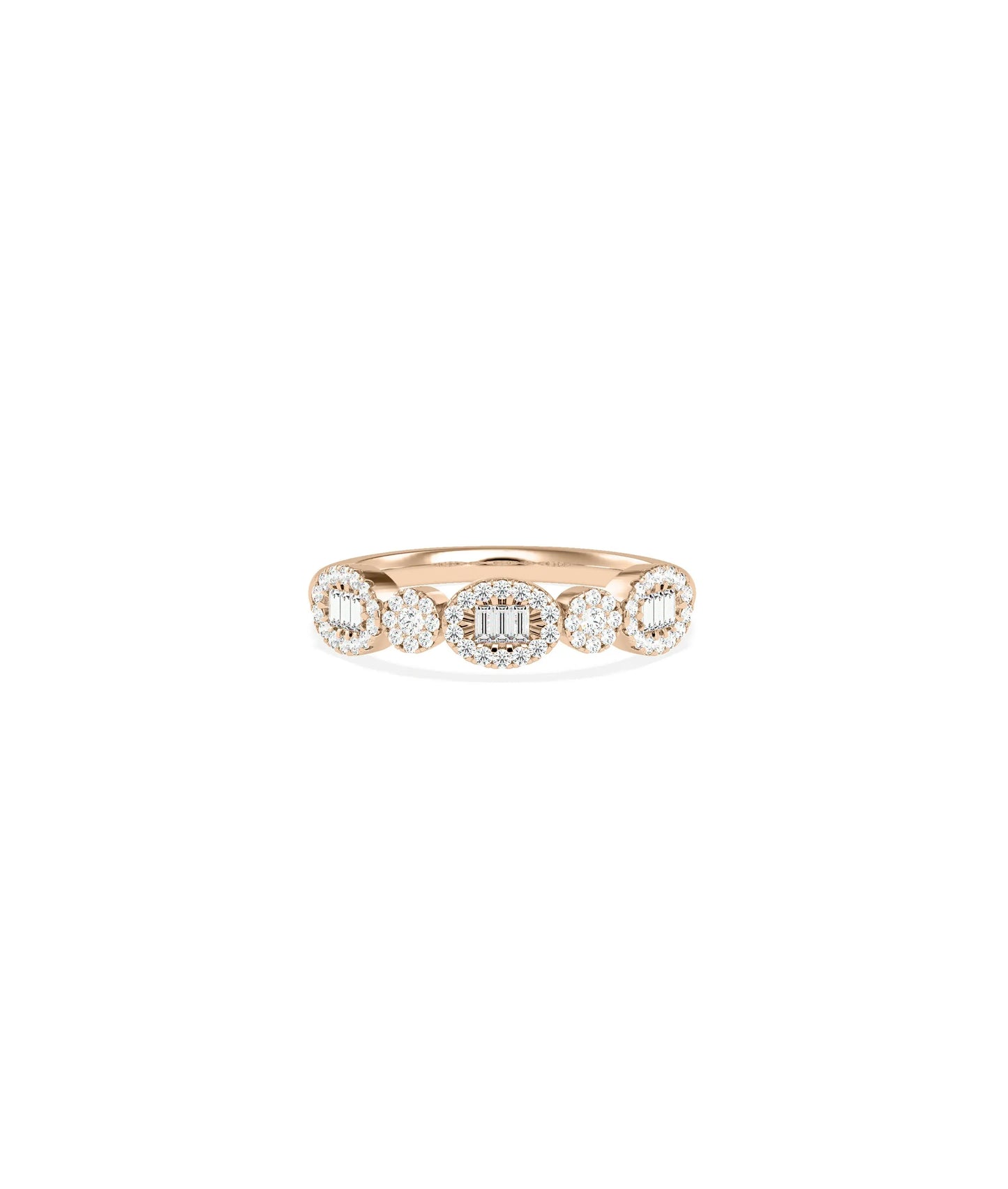 Rose gold Diamond Cluster Oval and Round Band Ring with artistic mixed-shape cluster