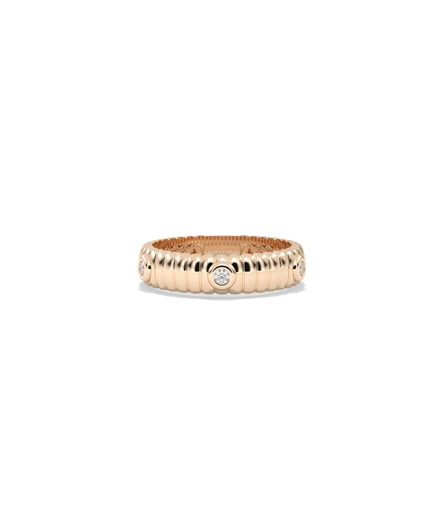 Rose gold Diamond Station Fluted Band Ring with diamond stations and vertical grooves