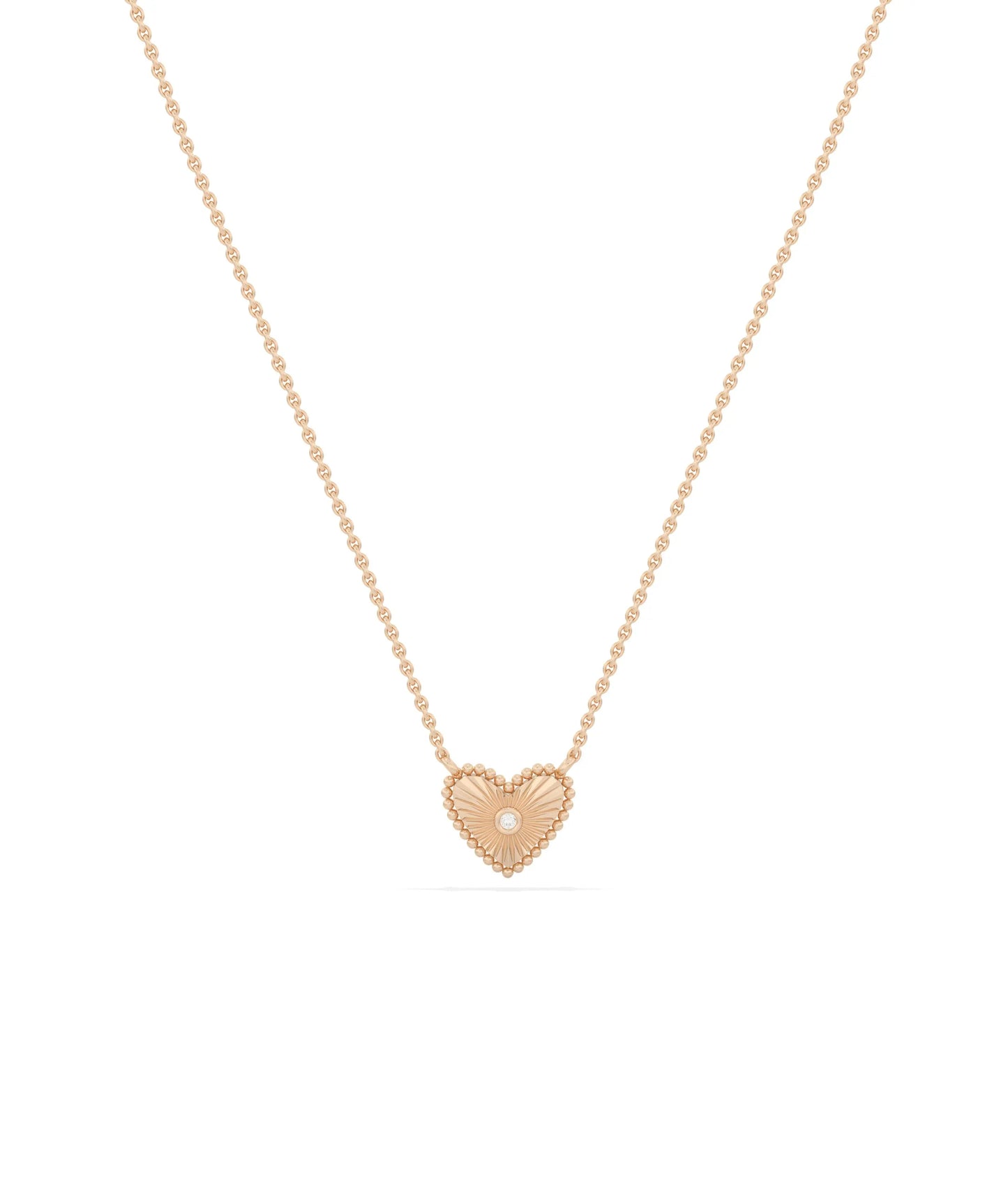 Fluted Heart with Diamond in rose gold warm delicate affectionate