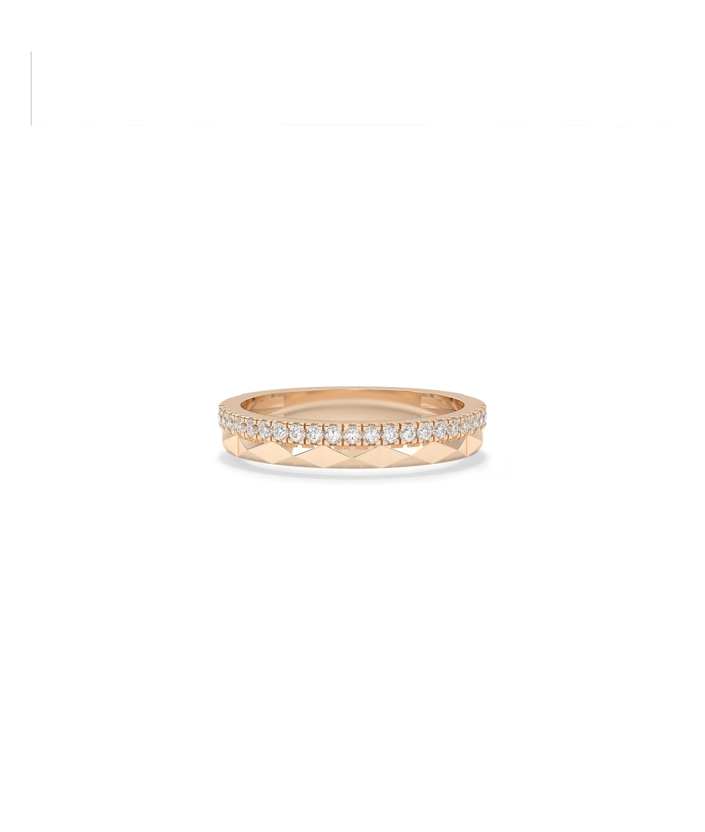 Rose gold Diamond and Faceted Gold Band Ring with architectural faceted gold design