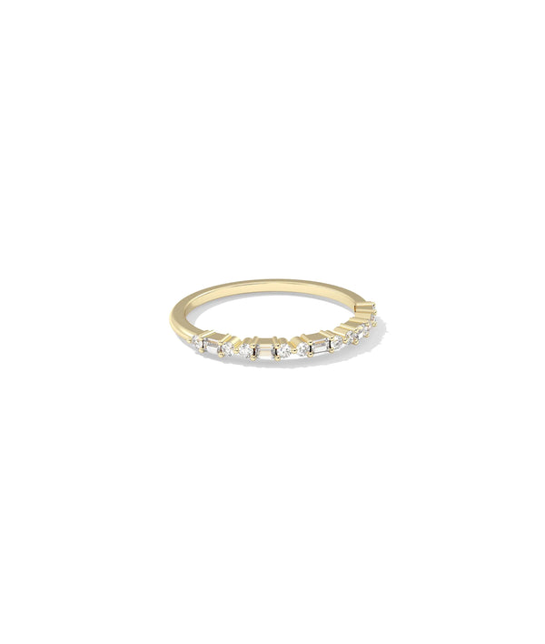 Side view Diamond Baguette and Round Ring showing ultra-delicate 1.2mm slim width alternate view