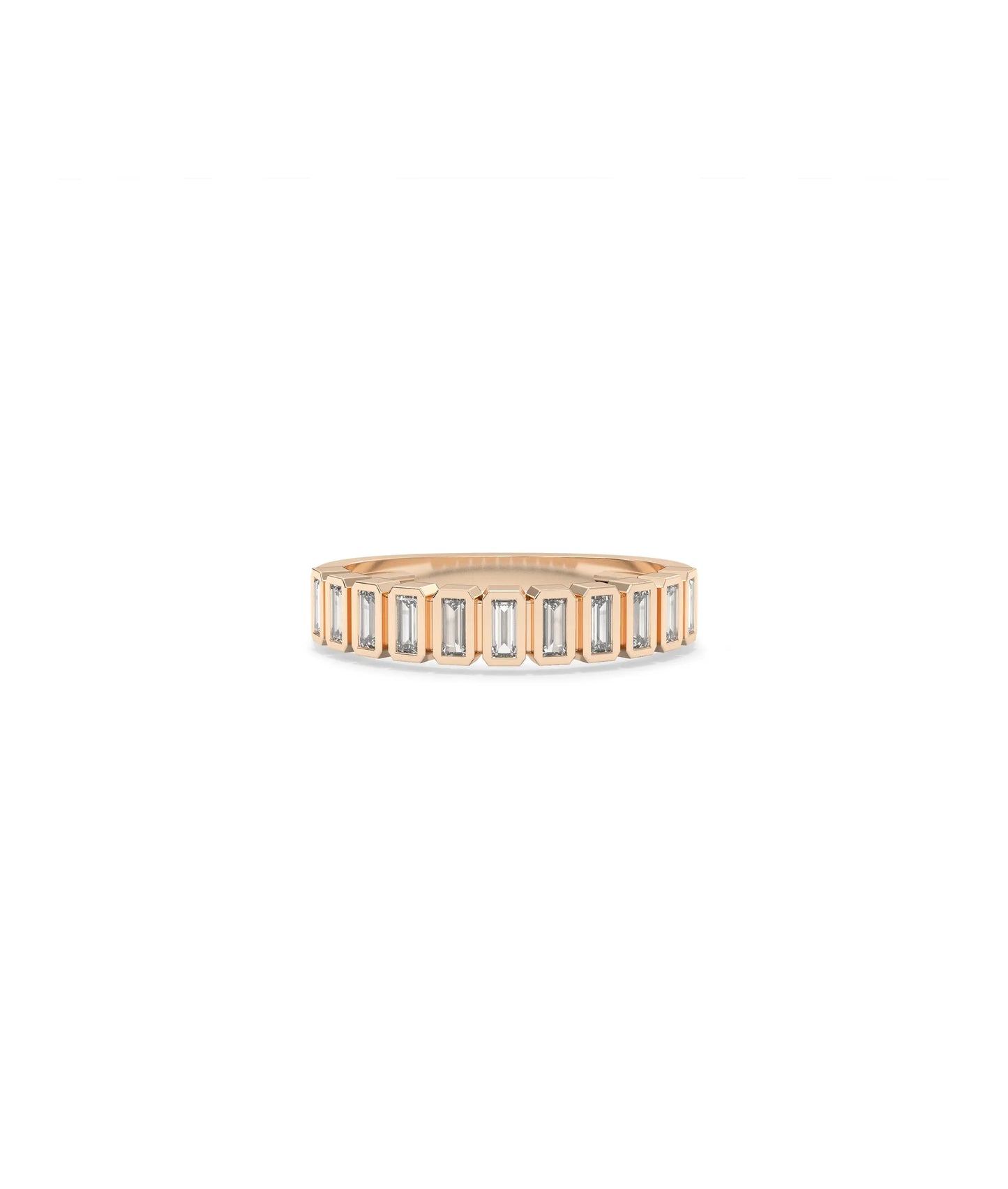 Rose gold Diamond Baguette Band Ring with Art Deco inspired linear diamond design