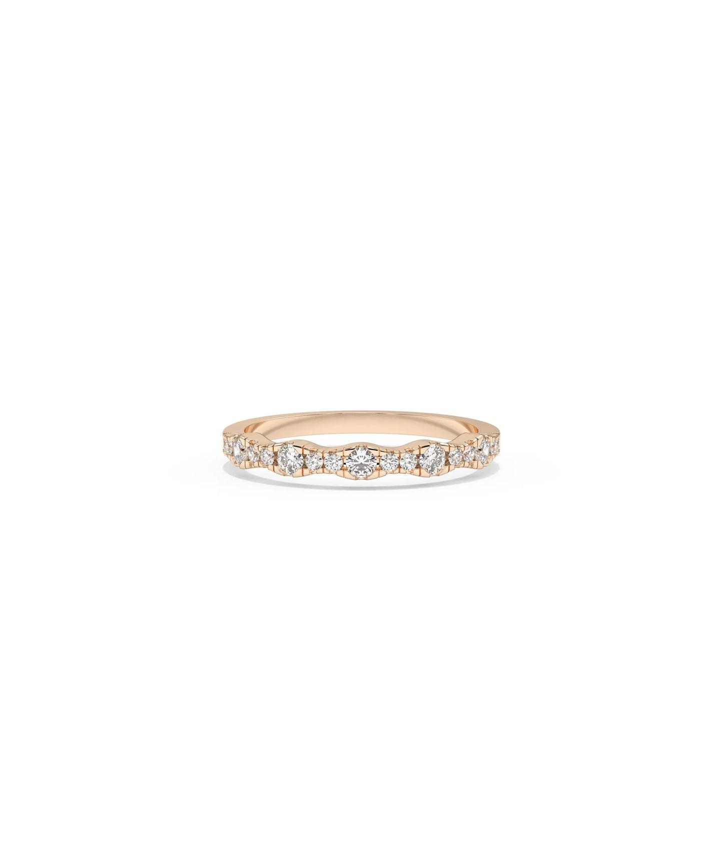 Rose gold Diamond Graduating Band Ring with elegant growing diamond pattern