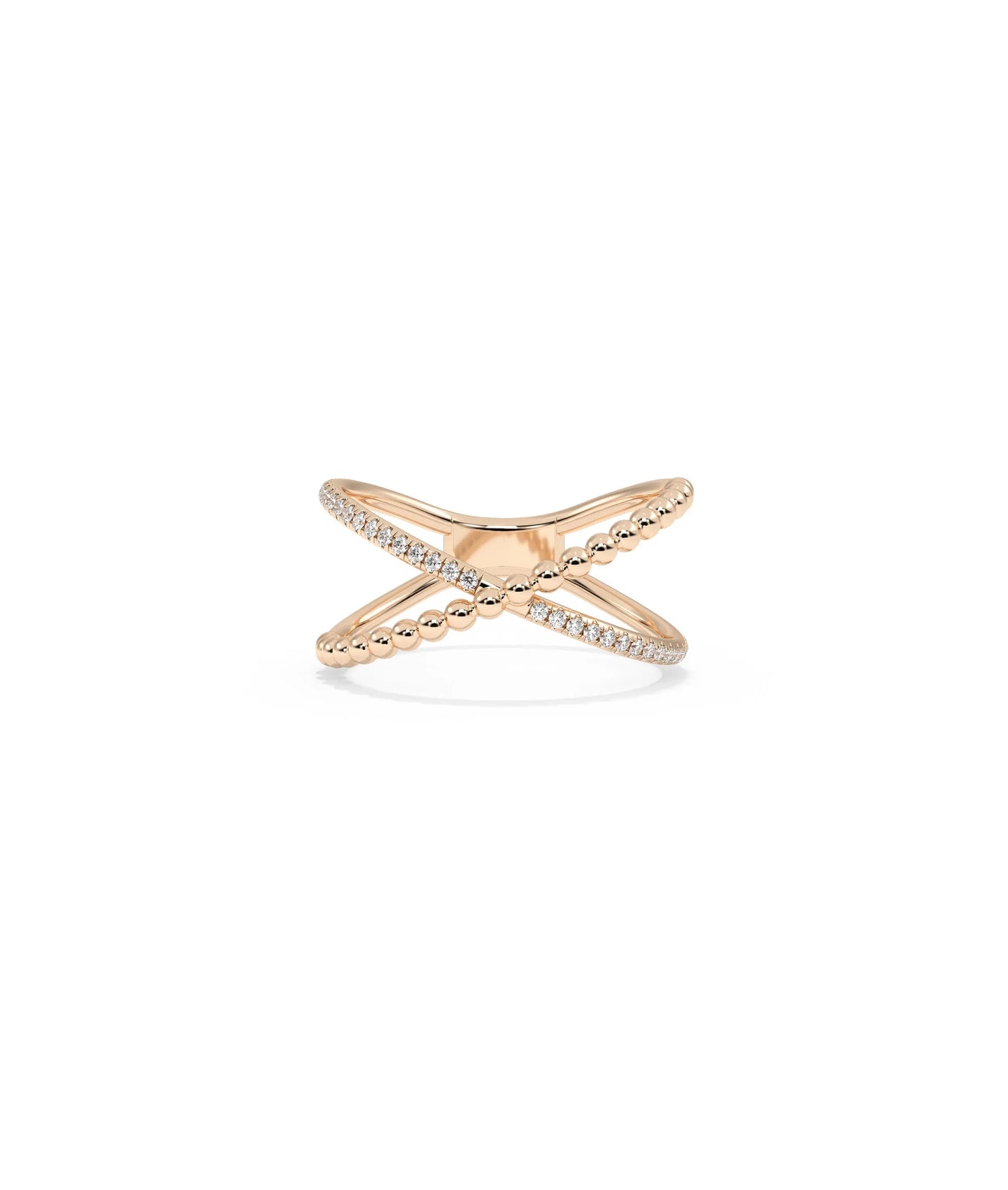 Rose gold Diamond Line and Beaded Cross Ring with elegant beaded detail and cross