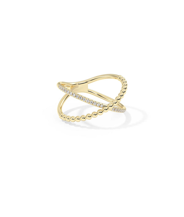Side view Diamond Line and Beaded Cross Ring showing delicate 1.5mm width and texture alternate view