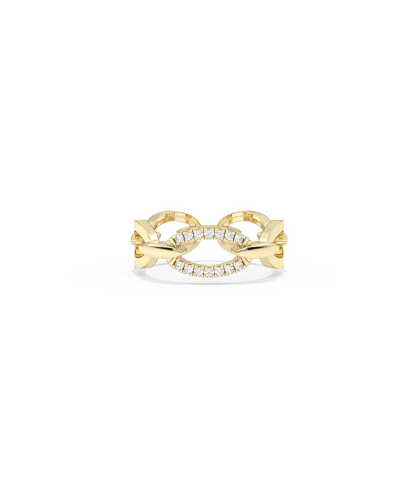 Diamond Pave Link Ring in yellow gold with bold chain-inspired design and pave diamonds