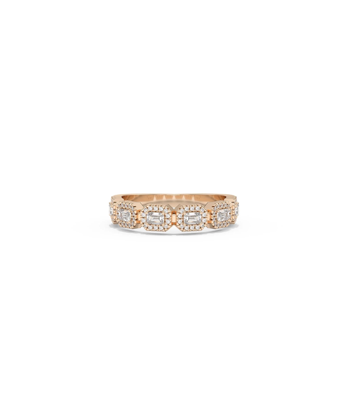 Rose gold Diamond Emerald Design Band Ring with Art Deco inspired diamond pattern