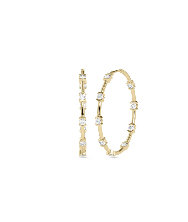 Diamond Station Round Hoop Earring - 79e | Everyday 14K Gold Jewelry