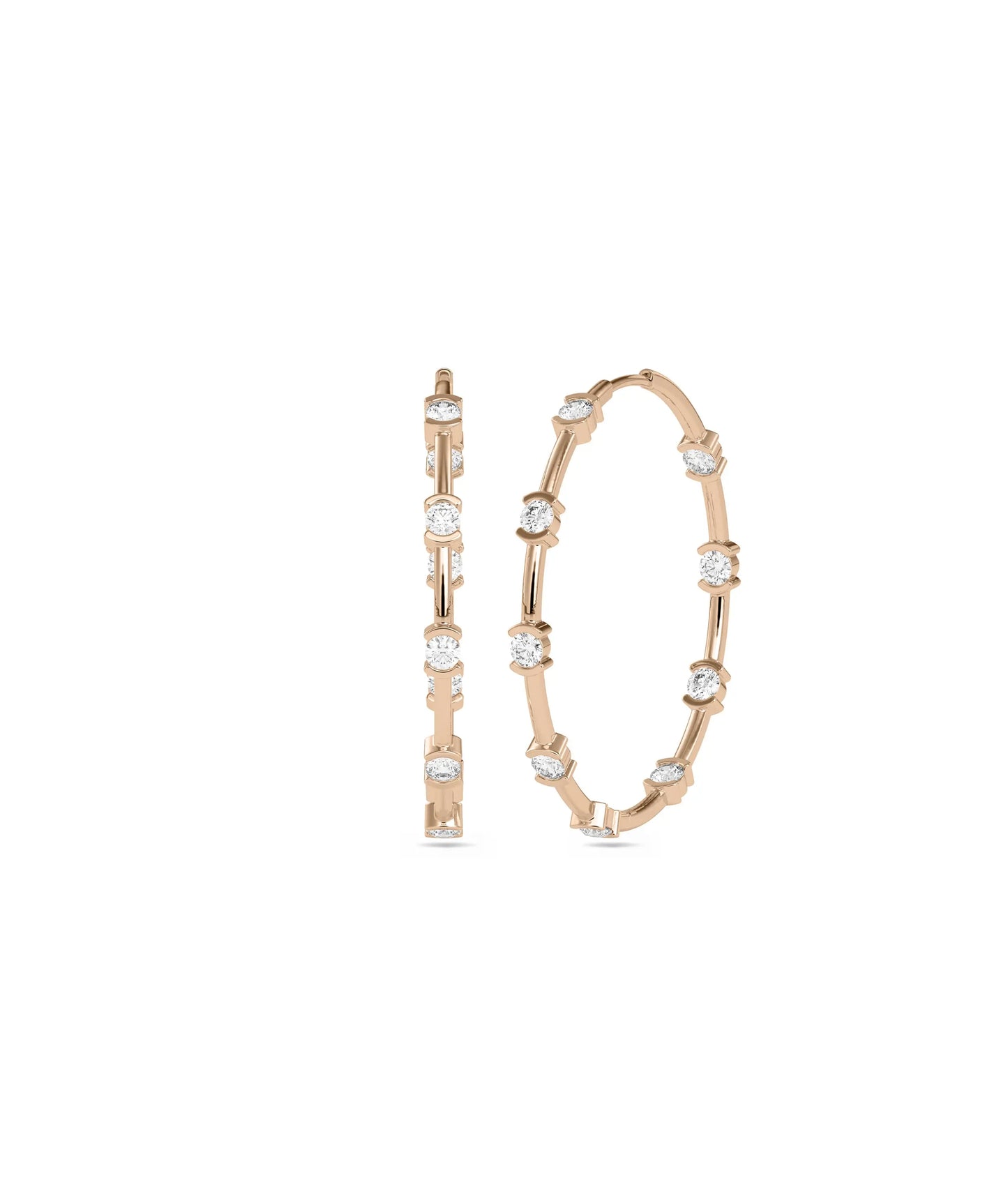 Diamond Station Round Hoop Earring - 79e | Everyday 14K Gold Jewelry