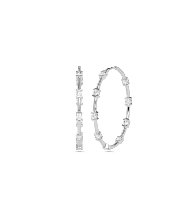 Diamond Station Round Hoop Earring - 79e | Everyday 14K Gold Jewelry alternate view