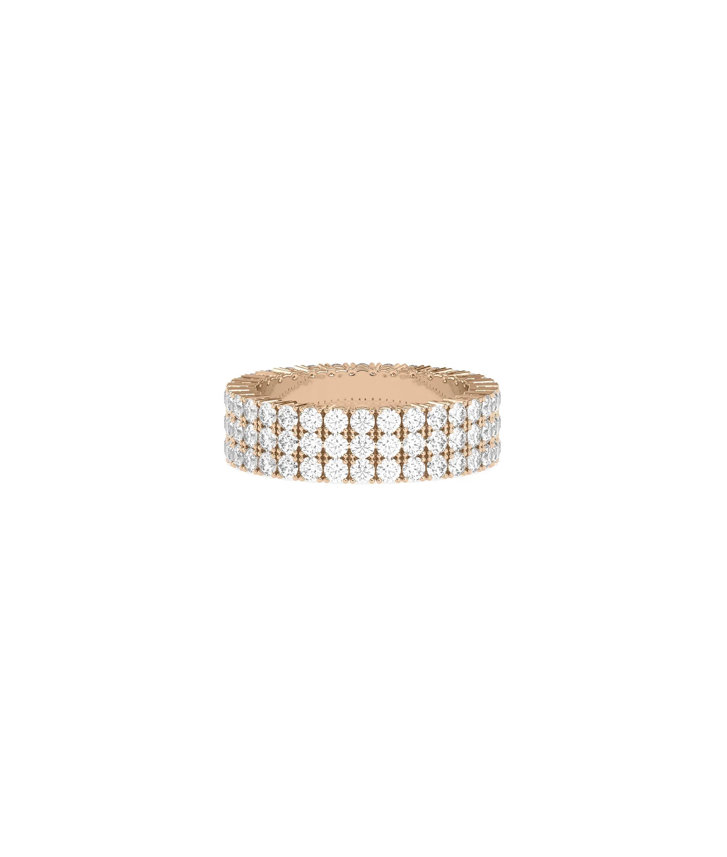 Rose gold 3 Row Diamond Pave Eternity Band Ring with luxurious triple-row pave diamonds