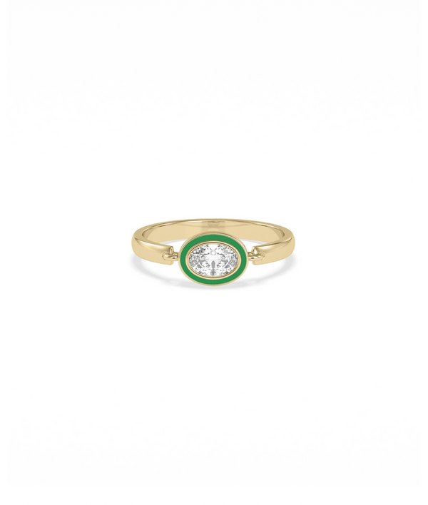 Diamond Solitaire Movable Enamel Ring in yellow gold with center solitaire and colorful enamel