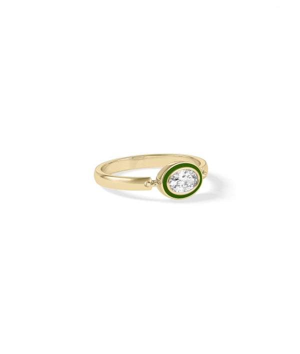 Side view of Diamond Solitaire Movable Enamel Ring showing 7mm width and movable elements alternate view