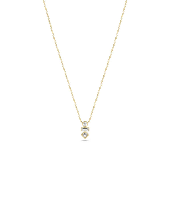 3 Stone Stacked Diamond Necklace - 79e | Everyday 14K Gold Jewelry