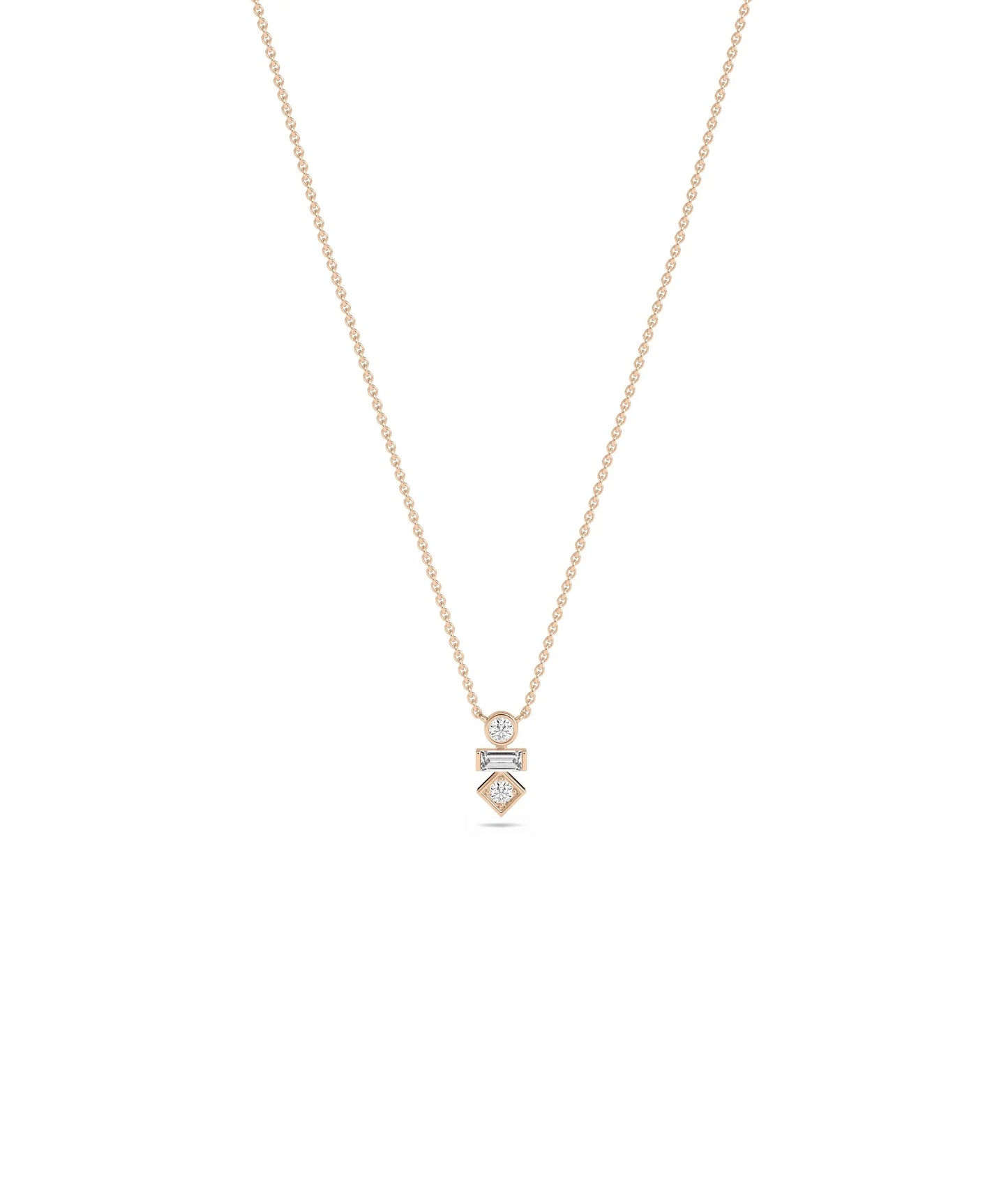 3 Stone Stacked Diamond Necklace - 79e | Everyday 14K Gold Jewelry