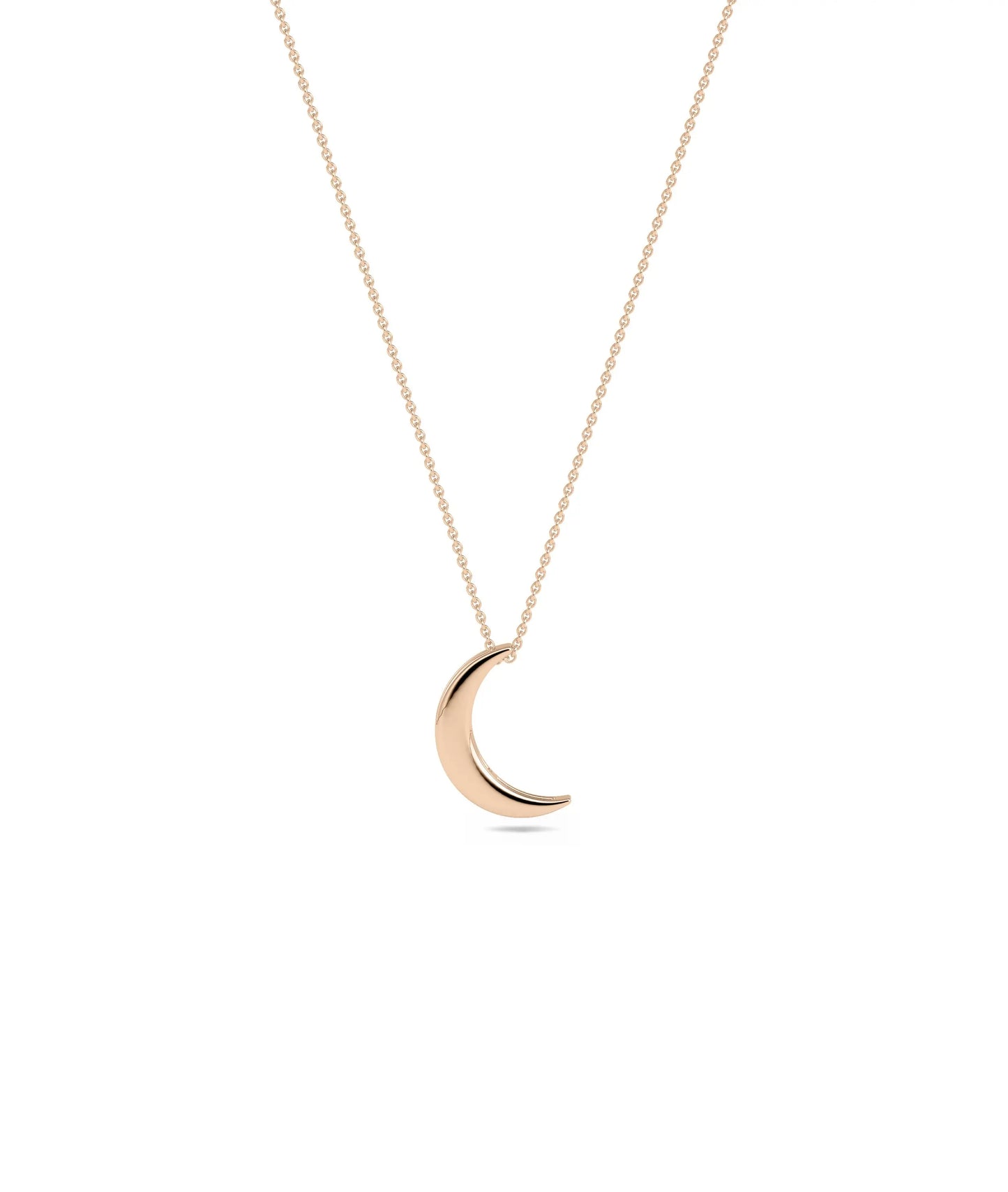 Rose gold Gold Solid Crescent Necklace with curved crescent moon pendant