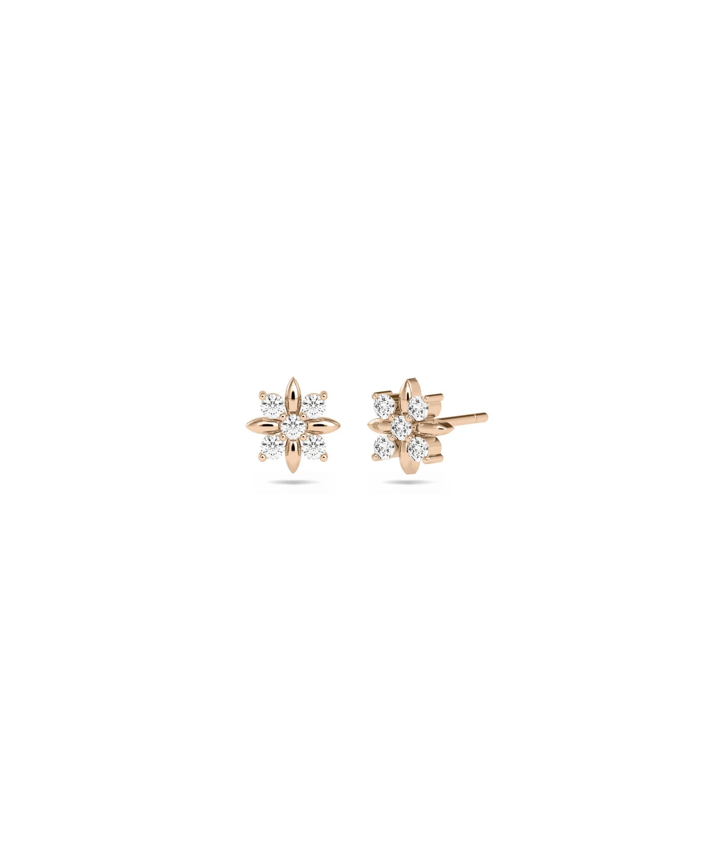 Diamond Flower Stud Earrings - 79e | Everyday 14K Gold Jewelry