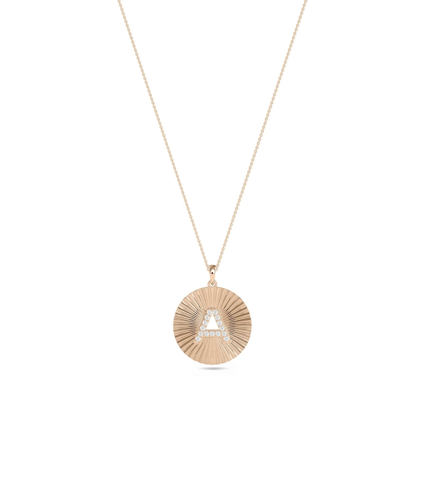 Gold Fluted Coin with Diamond Initial in rose gold warm elegance