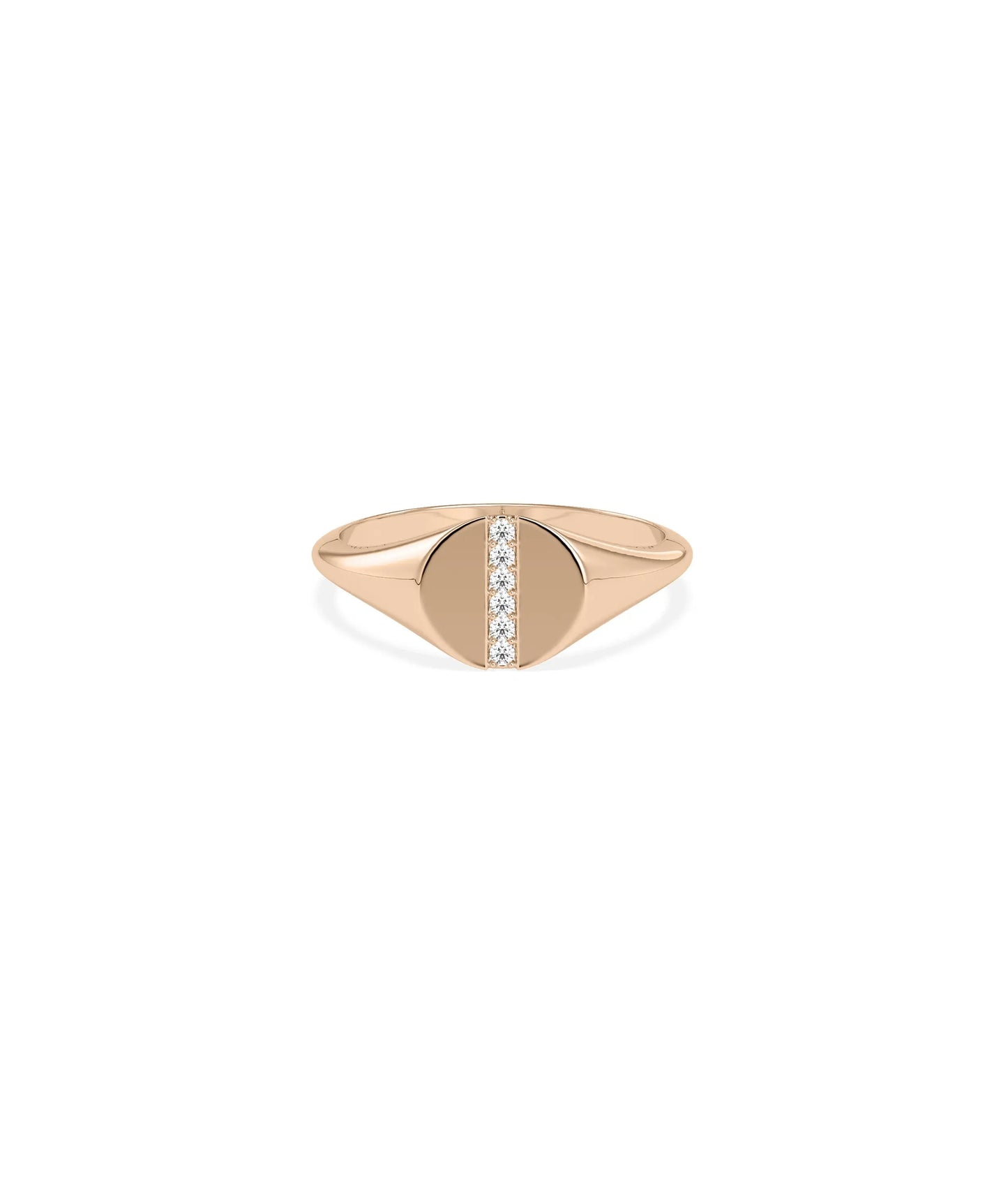Rose gold Diamond Straight Line Circle Signet Band Ring with modern circular signet styling