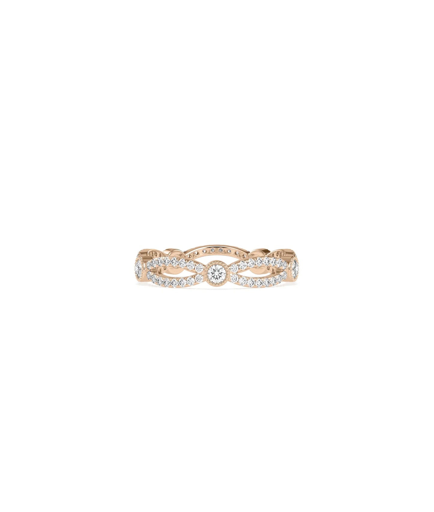 Rose gold Diamond Solitaire and Pave Band Ring with impressive center stone and pave