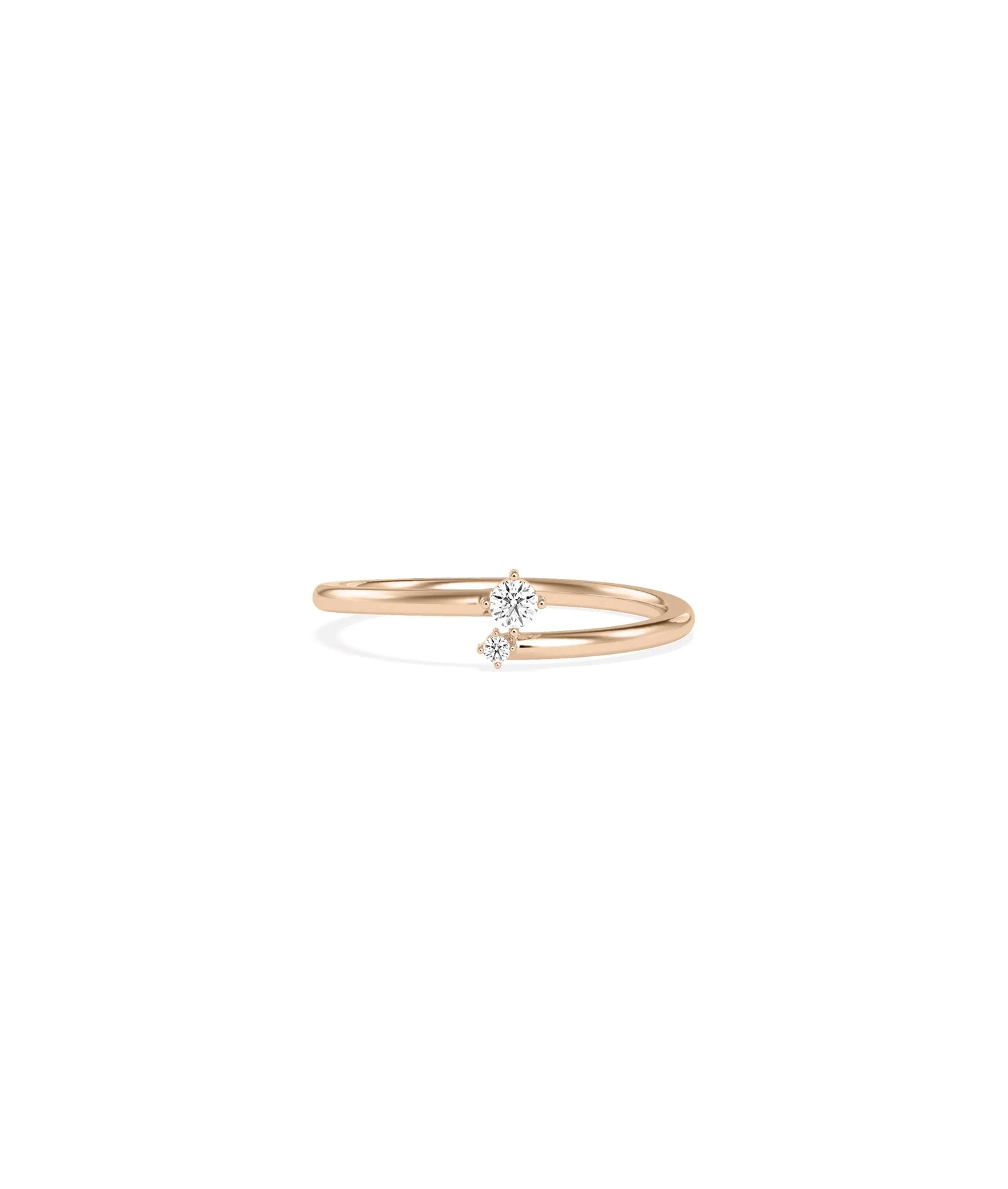 Rose gold Diamond Small and Big Bypass Ring with artistic varied diamond sizing