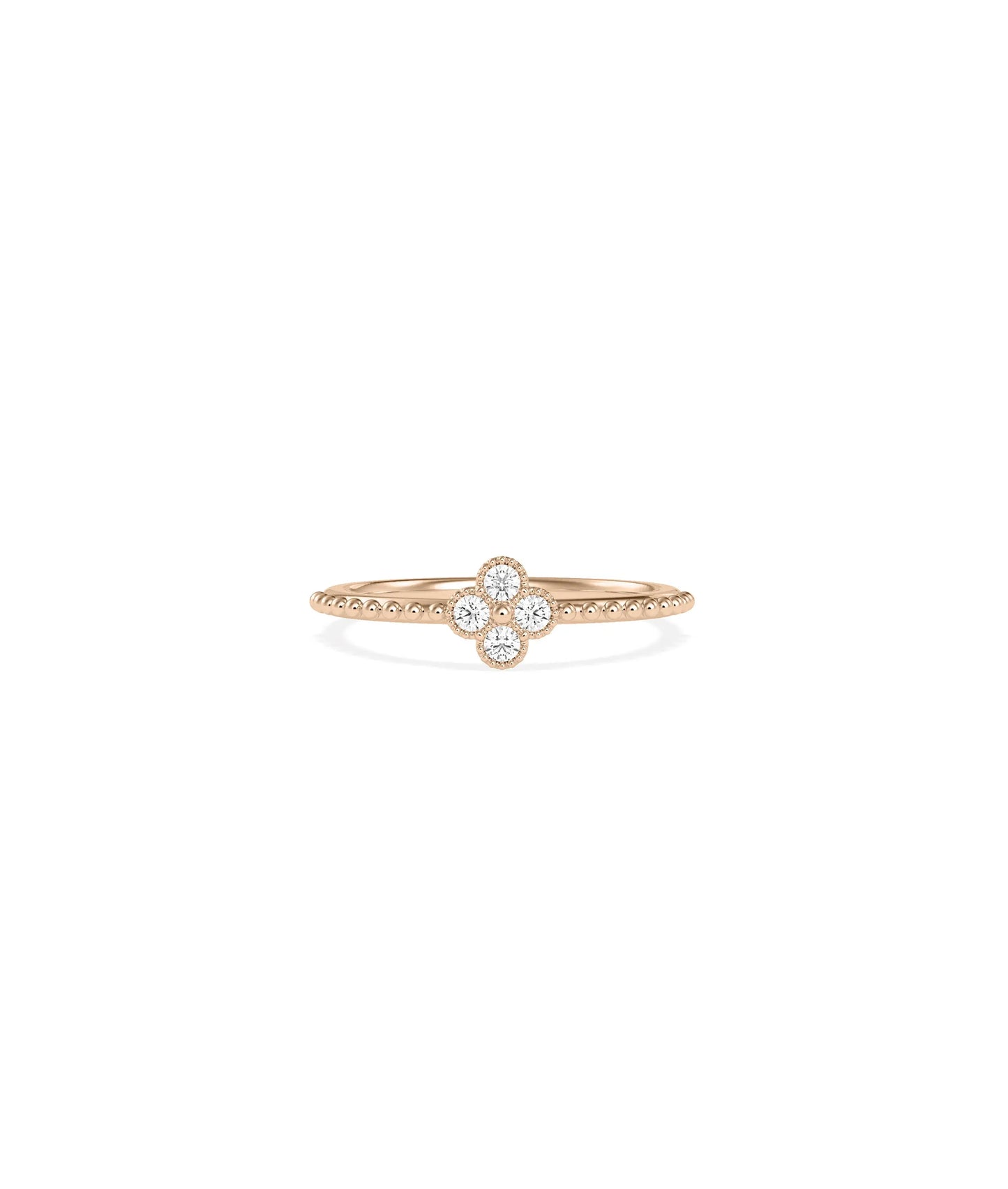 Rose gold Diamond Clover Beaded Band Ring with nature-inspired clover and beads