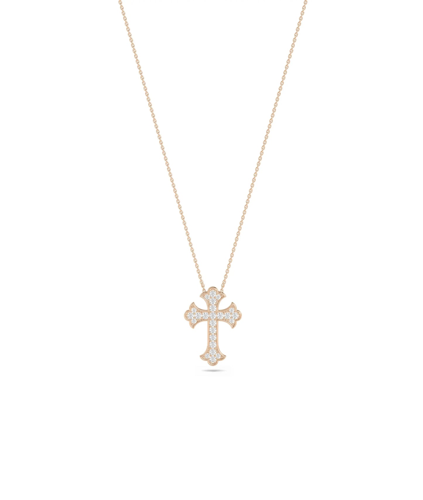 Diamond Pave Cross Necklace in rose gold warm spiritual elegance