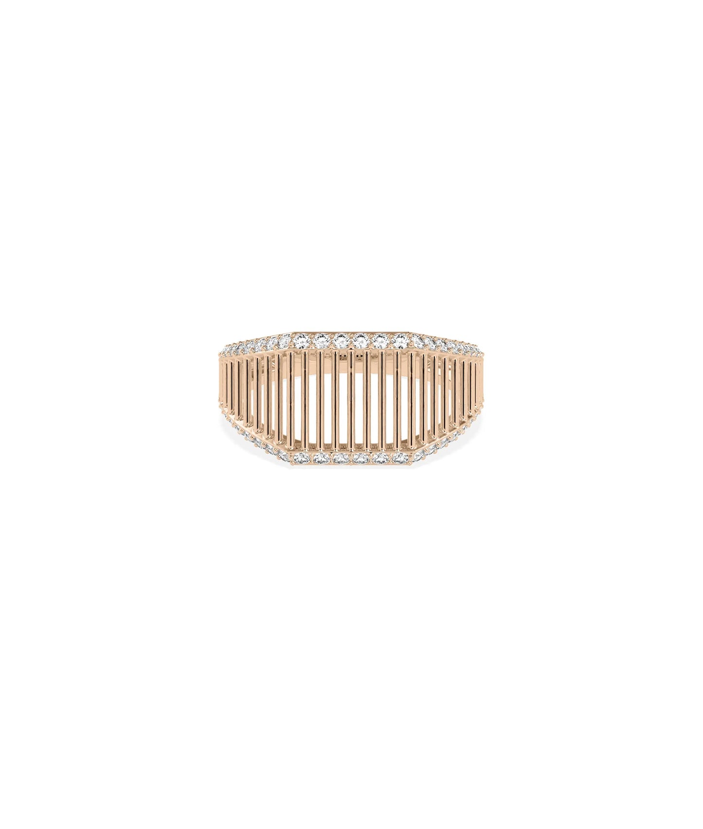 Rose gold 2 Line Gold Line Band Ring with bold dual diamond line design