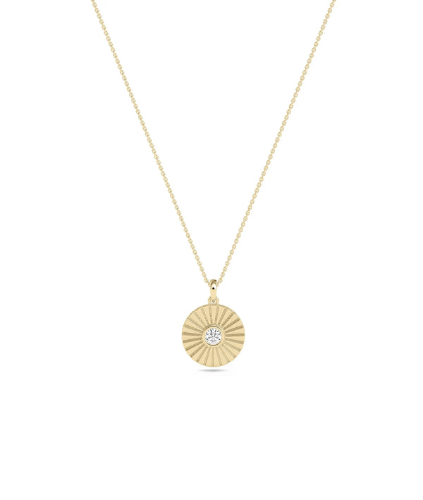 Detail shot of architectural fluted texture on 10mm coin pendant alternate view