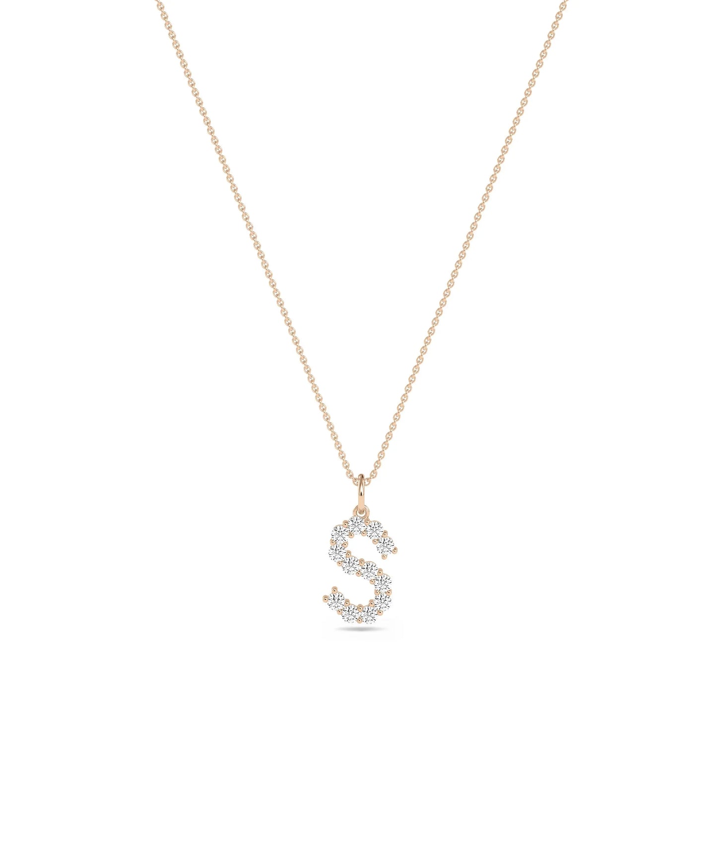 Rose gold Diamond Pave Initial featuring substantial sparkle