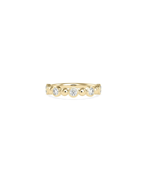 Diamond Solitaire and Bead Band Ring in yellow gold with center solitaire and bead detailing