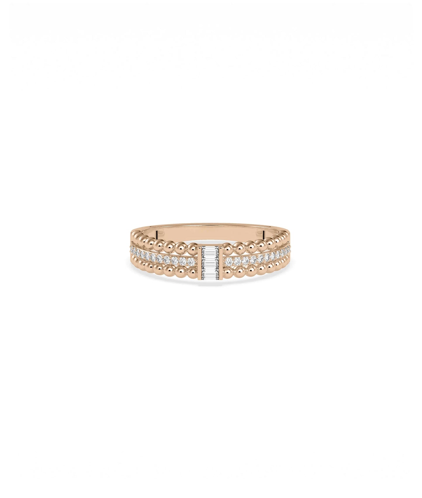 Rose gold Diamond Baguette Cluster 3 Row Ring with Art Deco baguette arrangement