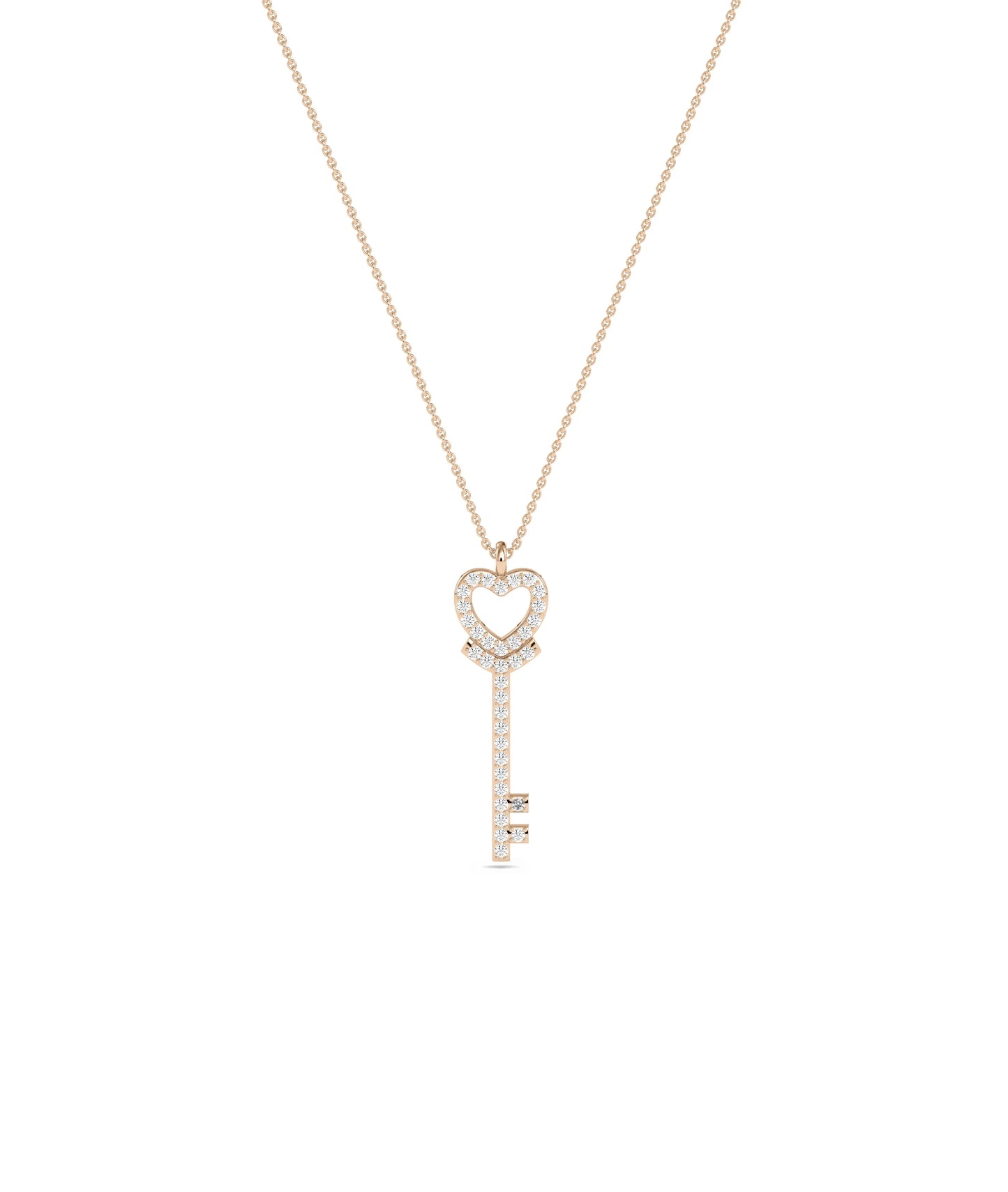 Rose gold Diamond Heart Key featuring romantic sparkle