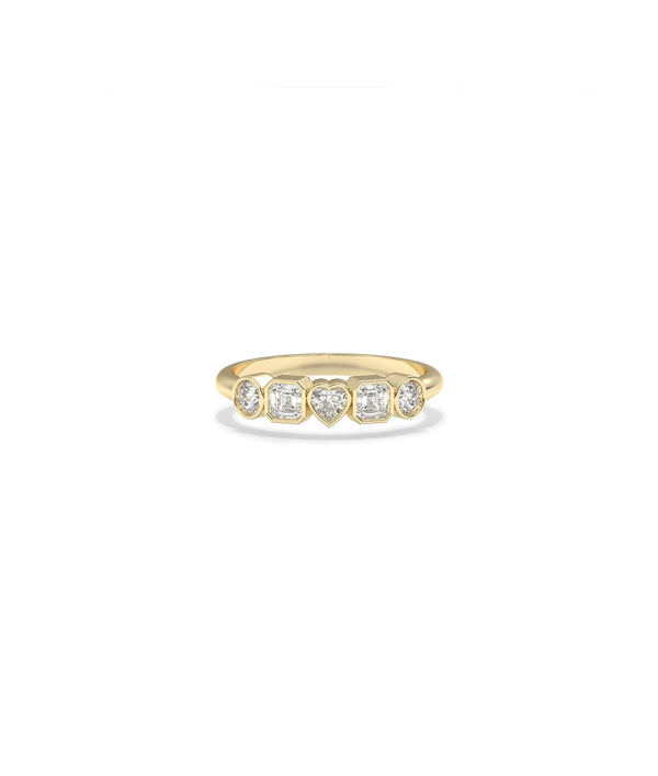 Multi Shape Diamond Band Ring with varied diamond cuts in playful design