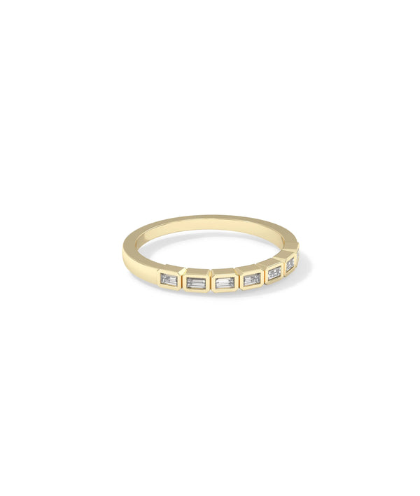 Baguette Diamond Band Ring worn on finger demonstrating sleek Art Deco inspired design alternate view